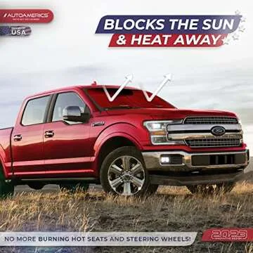 Autoamerics 2-Piece Windshield Sun Shade - Metallic Red Foldable Car Front Window Sunshade for Most Cars SUV Truck Heat Blocker Visor Protector Blocks Max UV Rays and Keeps Your Vehicle Cool - Medium