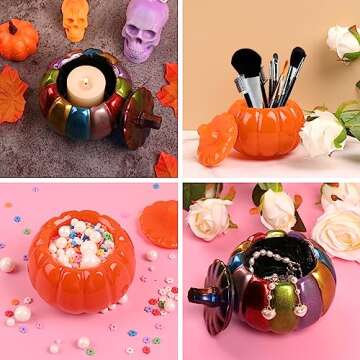 Resin Jar Mold, Pumpkin Resin Jar Mold with Lid, Epoxy Molds Silicone for DIY Jewelry Storage Box,Candle Holder,Candy Container, Resin Casting Craft, Halloween Decor