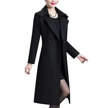 IDEALSANXUN Black Peacoat - Women's Long Winter Coat Stylish Warmth for Fall