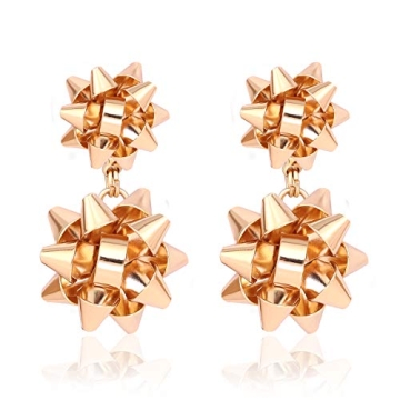 VK Accessories Christmas Earrings Christmas Gift Bow Stud Drop Dangle Earrings (Gold)