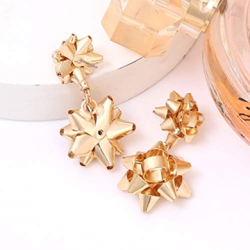 VK Accessories Christmas Earrings Christmas Gift Bow Stud Drop Dangle Earrings (Gold)