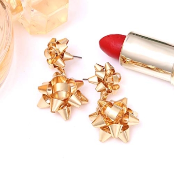 VK Accessories Christmas Earrings Christmas Gift Bow Stud Drop Dangle Earrings (Gold)
