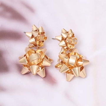 VK Accessories Christmas Earrings Christmas Gift Bow Stud Drop Dangle Earrings (Gold)