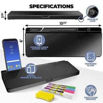 Desktop Dry Erase Board - Glass Erase Board - Black Desk Computer Buddy – Home Office & Studying E...