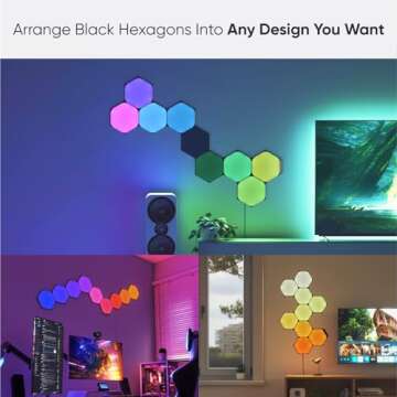 Nanoleaf Shapes WiFi and Thread Smart RGBW 16M+ Color LED Dimmable Gaming and Home Decor Wall Lights Smarter Kits (Black Hexagons Smarter Kit (9 Pack))