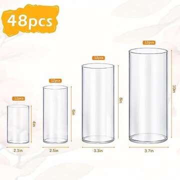 16 Pack Glass Cylinder Vases 4,6,8,10 Inch Tall Clear Flower Vase Hurricane Floating Candle Holder f...