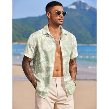 COOFANDY Men's Short Sleeve Button Up Shirts Wrinkle Free Hawaiian Shirts for Men