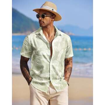 COOFANDY Men's Short Sleeve Button Up Shirts Wrinkle Free Hawaiian Shirts for Men