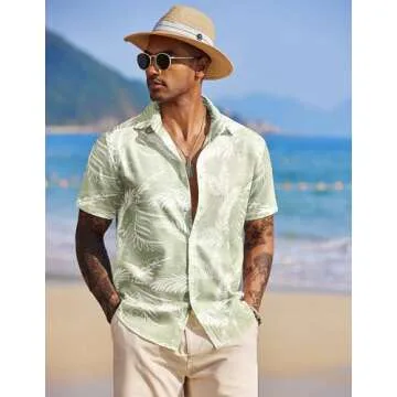 COOFANDY Men's Short Sleeve Button Up Shirts Wrinkle Free Hawaiian Shirts for Men