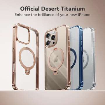 CASEKOO Desert Titanium for iPhone 16 Pro Case with 360° Spin Magnetic Stand [Compatible with Magsafe][16FT Military Protection] Polished Clear for iPhone 16 Pro Case Ring Kickstand 6.3'', Rose Gold