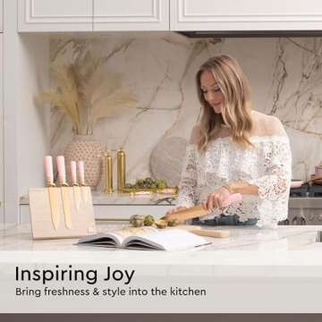 Pink Knife Set with Magnetic Knife Block - 6 PC Pink and Gold Knife Set with Block Includes Pink Kitchen Knife Set & Ashwood Magnetic Knife Holder - Pink Kitchen Accessories