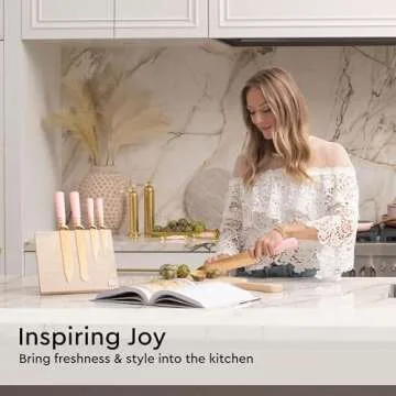 Pink Knife Set with Magnetic Knife Block - 6 PC Pink and Gold Knife Set with Block Includes Pink Kitchen Knife Set & Ashwood Magnetic Knife Holder - Pink Kitchen Accessories