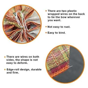 Large Fall Orange Red Plaid Bow Wreath Pumpkin Leaves Bow for Fall Décor - Autumn Thanksgiving Bow for Front Door Indoor Outdoor Wall Decoration Supplies Ornaments