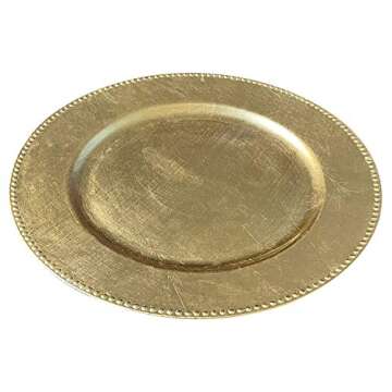 Gold Plastic Beaded Charger Plates - 12 pcs 13 Inch Round Wedding Party Decroation Metallic Charger Plates (Gold, 12)