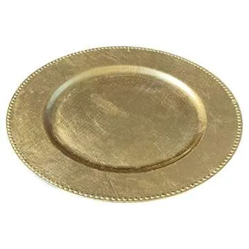 Gold Plastic Beaded Charger Plates - 12 pcs 13 Inch Round Wedding Party Decroation Metallic Charger Plates (Gold, 12)