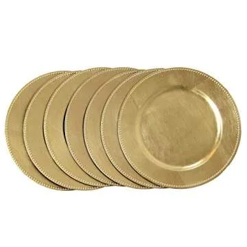 Gold Plastic Beaded Charger Plates - 12 pcs 13 Inch Round Wedding Party Decroation Metallic Charger Plates (Gold, 12)