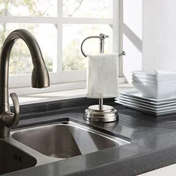 SunnyPoint Heavy Weight Classic Decorative Metal Fingertip Towel Holder Stand for Bathroom, Kitchen, Vanity and Countertops. (Brush Chrome, 13.5" x 5.5" x 5.5" INCH)