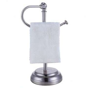 SunnyPoint Heavy Weight Classic Decorative Metal Fingertip Towel Holder Stand for Bathroom, Kitchen, Vanity and Countertops. (Brush Chrome, 13.5" x 5.5" x 5.5" INCH)