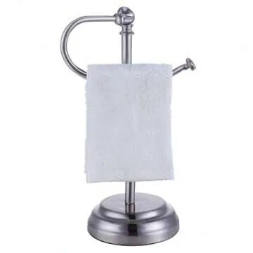 SunnyPoint Heavy Weight Classic Decorative Metal Fingertip Towel Holder Stand for Bathroom, Kitchen, Vanity and Countertops. (Brush Chrome, 13.5" x 5.5" x 5.5" INCH)