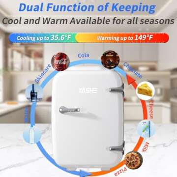 YASHE Mini Fridge, 4 Liter/6 Cans Small Refrigerator for Skincare, 110V AC/ 12V DC Thermoelectric Cooler and Warmer for Drink Office Dorm Bedroom Car, White