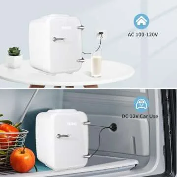 YASHE Mini Fridge, 4 Liter/6 Cans Small Refrigerator for Skincare, 110V AC/ 12V DC Thermoelectric Cooler and Warmer for Drink Office Dorm Bedroom Car, White