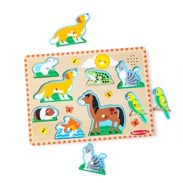 Melissa & Doug Pets Sound Puzzle - Wooden Peg Puzzle With Sound Effects (8 pcs) - Chunky Baby Puzzle...