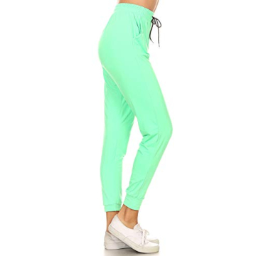 Leggings Depot Women's Relaxed Fit Jogger Pants - Track Cuff Sweatpants with Pockets, Mint, Small