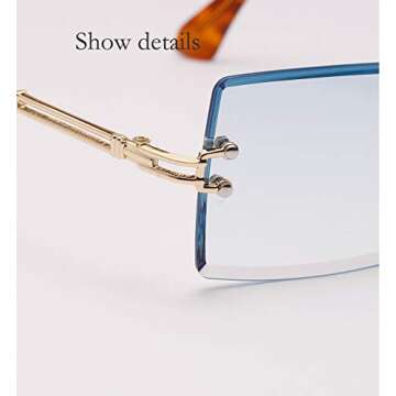 ADE WU Rimless Rectangle Sunglasses for Women Men,Trendy Fashion Sheer Pink,Blue Lens Frameless Glasses（2 PACK