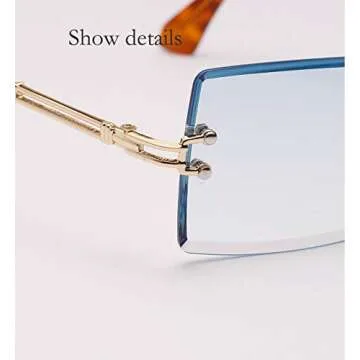 ADE WU Rimless Rectangle Sunglasses for Women Men,Trendy Fashion Sheer Pink,Blue Lens Frameless Glasses（2 PACK