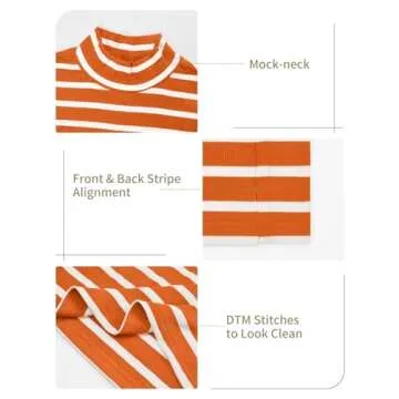 Zengjo Womens Mock Turtleneck Ribbed Long Sleeve (Orange & White,L)