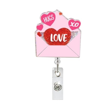Valentine's Day Love Letter Nurse Badge Reel Retractable Glitter Cute Pink Red Name Tag Acrylic Alli...