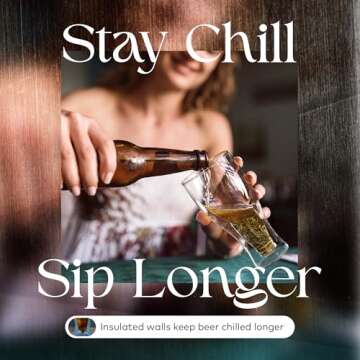 Dragon Glassware Beer Glasses - 13.5 oz Clear Double Wall Insulated Beer Glass Set of 2 - Upside Down Design - Holds One Full Bottle - Freezer Safe