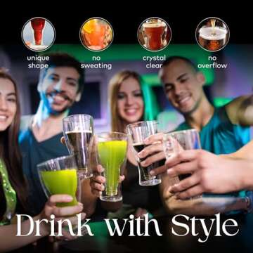 Dragon Glassware Beer Glasses - 13.5 oz Clear Double Wall Insulated Beer Glass Set of 2 - Upside Down Design - Holds One Full Bottle - Freezer Safe