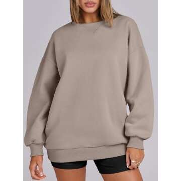 ANRABESS Womens Sweatshirts Oversized Fleece Crew Neck Pullover Hoodies Casual Comfy 2025 Fall Fashion Basic Sweatshirt Coffee grey Large