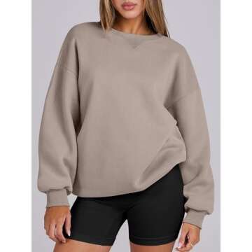 ANRABESS Womens Sweatshirts Oversized Fleece Crew Neck Pullover Hoodies Casual Comfy 2025 Fall Fashion Basic Sweatshirt Coffee grey Large