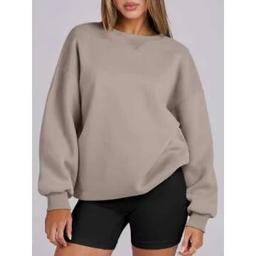 ANRABESS Womens Sweatshirts Oversized Fleece Crew Neck Pullover Hoodies Casual Comfy 2025 Fall Fashion Basic Sweatshirt Coffee grey Large