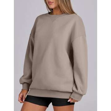 ANRABESS Womens Sweatshirts Oversized Fleece Crew Neck Pullover Hoodies Casual Comfy 2025 Fall Fashion Basic Sweatshirt Coffee grey Large