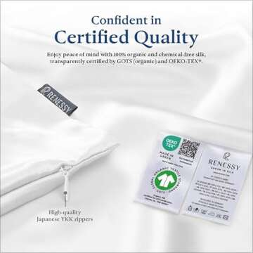 RENESSY Premium Silk Pillowcase 100% Organic Mulberry Silk, 22 Momme, Grade 6A - Oeko-Tex Certified in Germany - Luxury for Hair & Skin, 1 Piece (Standard Size 20x26 Inches, Graphite Grey)