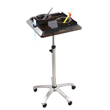 Rolling Salon Tray Cart Height Adjustable, Rolling Aluminum Tray Cart on Wheels for Hair Stylist, Ha...