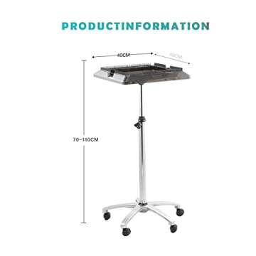 Rolling Salon Tray Cart Height Adjustable, Rolling Aluminum Tray Cart on Wheels for Hair Stylist, Hair Salon Wig Holder Removable Hair Extension Tool Tray