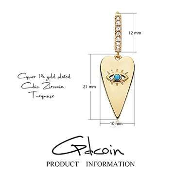 GDCOIN Dangle Earrings for Women Gold Huggie Hoop Heart Oval Open Evil Eye Drop Turquoise Diamond Cubic Zirconia 14K Gold Plated Delicate Small Simple Hypoallergenic Ear Jewelry Gift