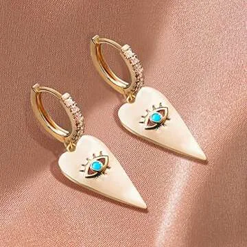 GDCOIN Gold Dangle Earrings 14K Evil Eye Design for Women