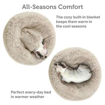 Friends Forever Luna Donut Cat Bed Cave, Soft Faux Fur Hooded Blanket Dog Couch For Indoor Pet, Fluf...
