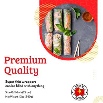 Cathay Fresh Spring Roll Rice Paper Wrappers - 30 Premium Natural Sheets, Gluten-Free & Non-GMO