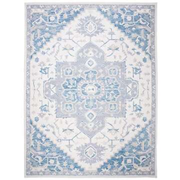 Safavieh Micro-Loop Collection Area Rug - 8' x 10', Ivory & Navy, Handmade Shabby Chic Medallion Wool, Ideal for High Traffic Areas in Living Room, Bedroom (MLP503L)