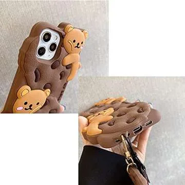 SGVAHY Phone Case for iPhone 11 Case Cute iPhone Case with Strap Lanyard Keychain Kawaii Phone Cases Funny Soft Silicone Shockproof Protective iPhone 11 Case for Women Girls (Bear Cookie Khaki)