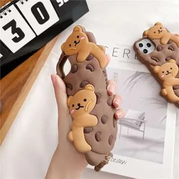 SGVAHY Phone Case for iPhone 11 Case Cute iPhone Case with Strap Lanyard Keychain Kawaii Phone Cases Funny Soft Silicone Shockproof Protective iPhone 11 Case for Women Girls (Bear Cookie Khaki)