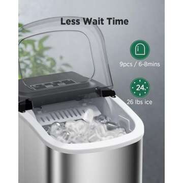 Ice Maker Countertop, Portable Ice Machine Ready in 6 Minutes with 9 Cubes 26LBS in 24H, Self-Cleani...