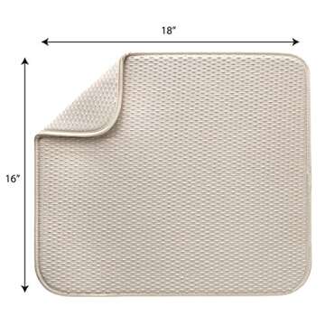 Envision Home Dish Drying Mat, Absorbent Microfiber Kitchen Counter Mat, Dish Drying Pad for Dishes, Utensils, Pots and Pans, 16 In. x 18 In., Cream