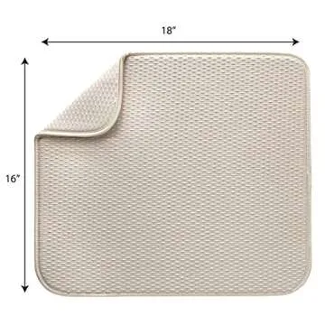 Envision Home Dish Drying Mat, Absorbent Microfiber Kitchen Counter Mat, Dish Drying Pad for Dishes, Utensils, Pots and Pans, 16 In. x 18 In., Cream